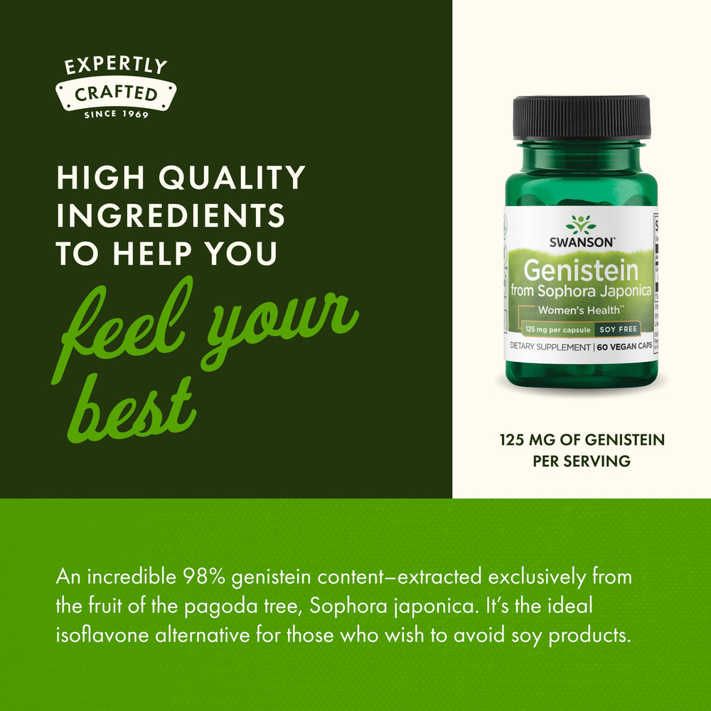 Product packaging emphasizing soy-free Genistein for women