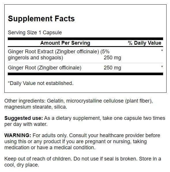 Close-up of Ginger Root standardized extract and capsules