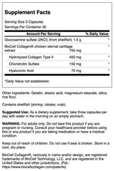 Label image showing 1.5 g glucosamine sulfate and 750 mg BioCell Collagen per serving