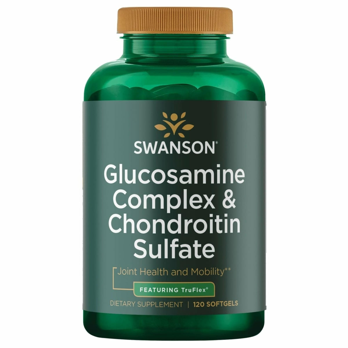 Swanson glucosamine complex and chondroitin softgels bottle close-up