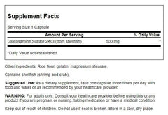 Close-up of Swanson Glucosamine Sulfate label showing 500 mg dosage