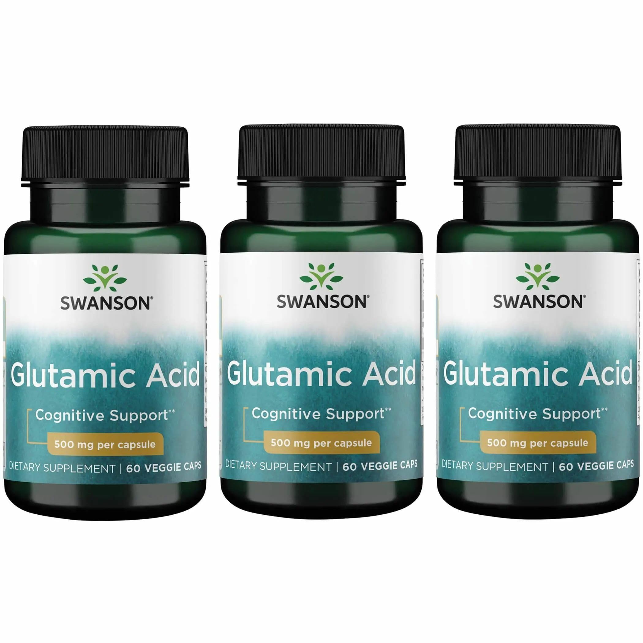 Front view of Swanson Glutamic Acid 500 mg 3-pack bottle