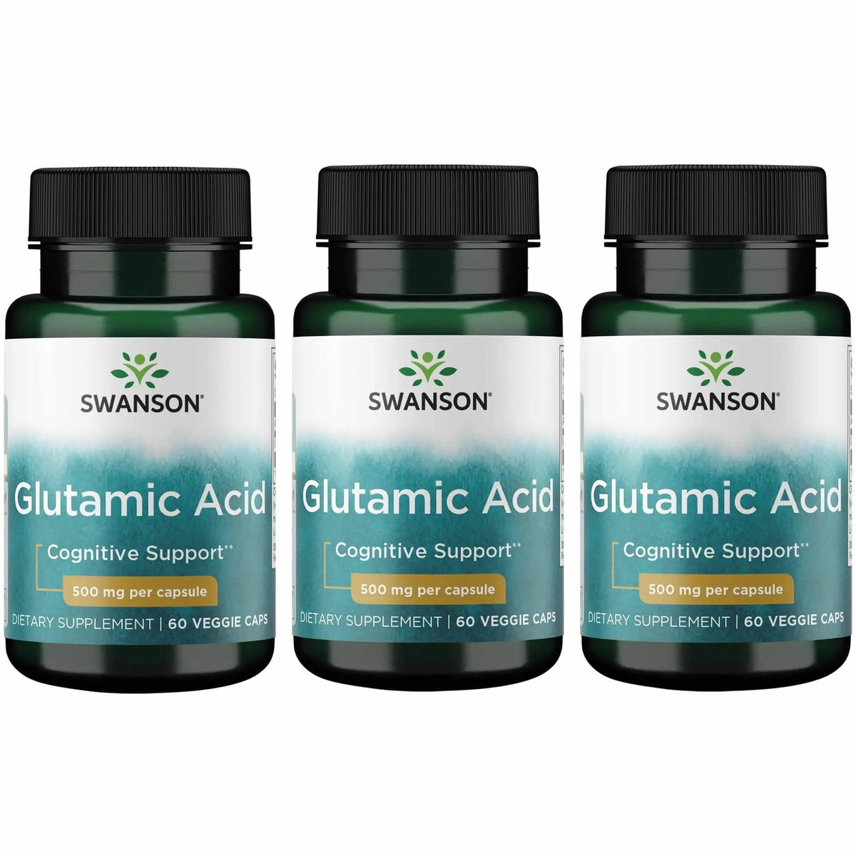 Front view of Swanson Glutamic Acid 500 mg 3-pack bottle