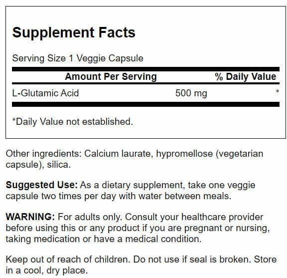Swanson glutamic acid capsules closeup highlights veggie capsules for convenient daily CNS support