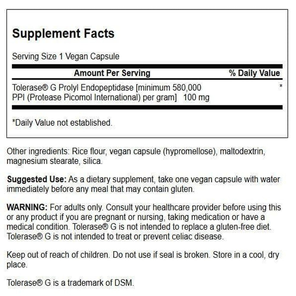 Swanson Gluten Rid bottle label close-up with Tolerase G