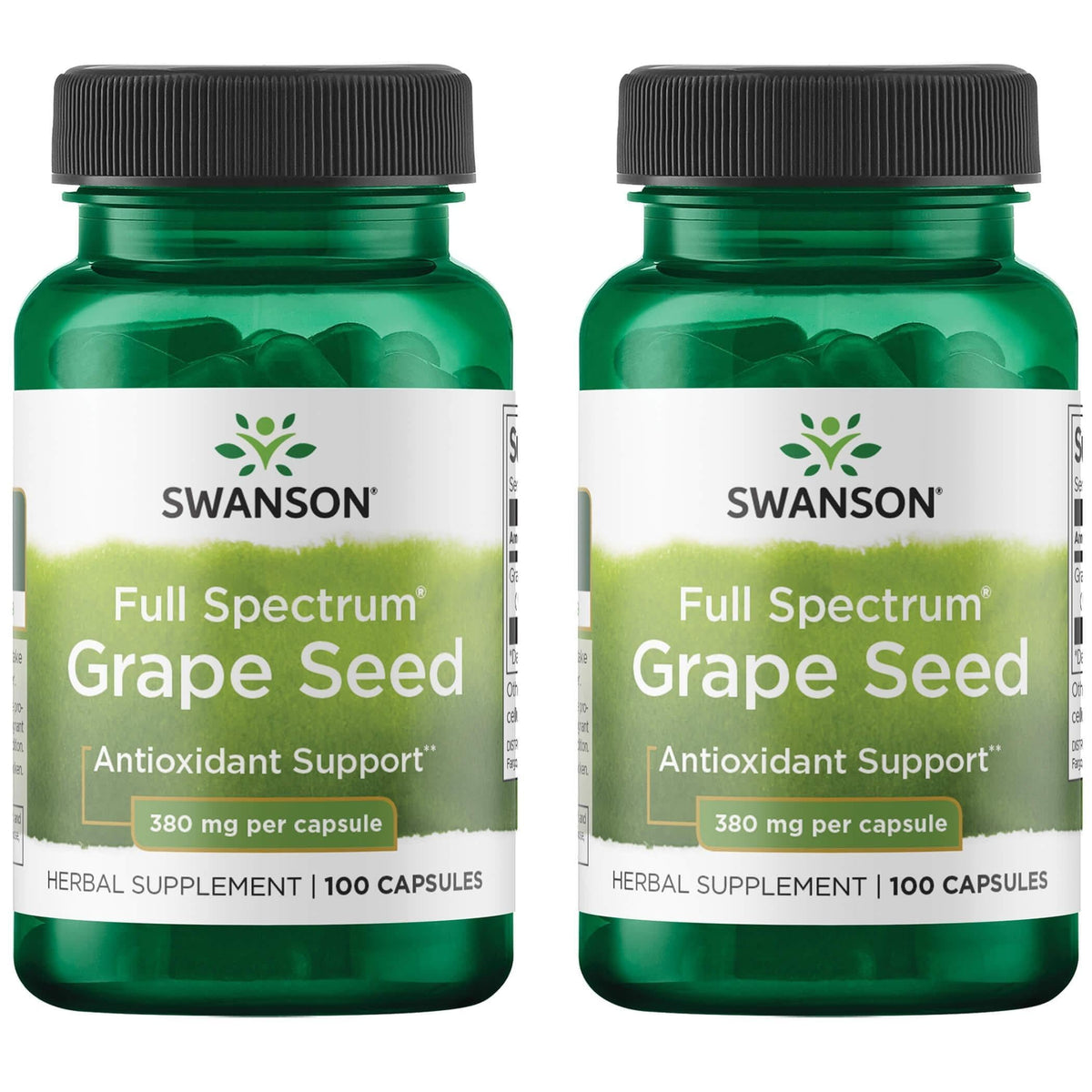 Two-bottle Swanson Grape Seed OPCs supplement, 380 mg per capsule, 100 capsules per bottle