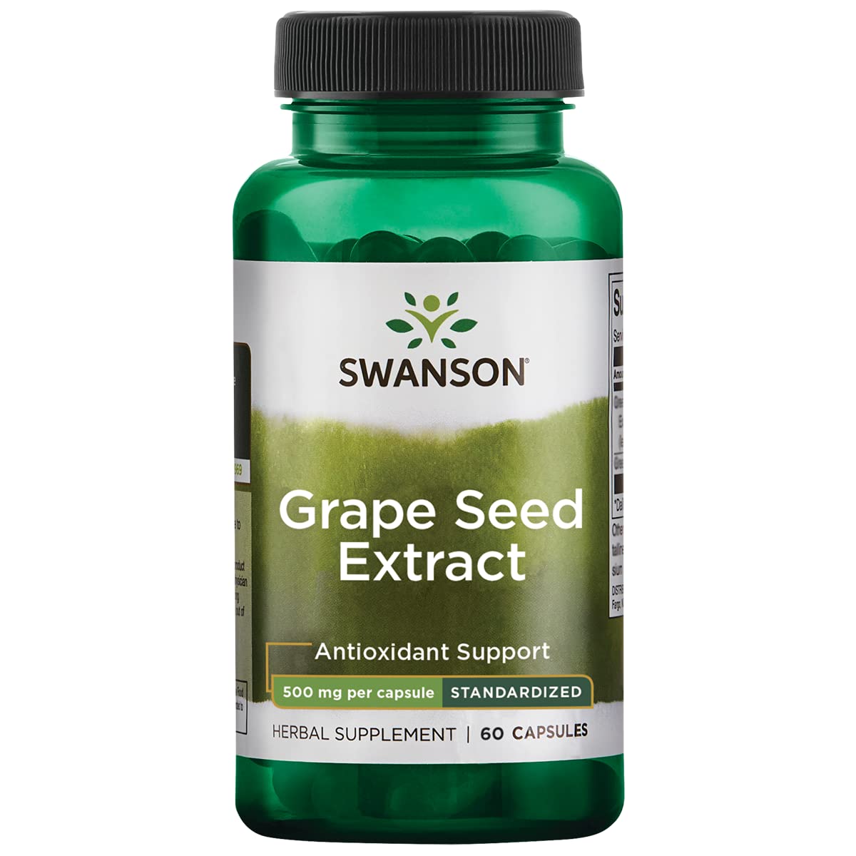 Front view of Swanson Grape Seed Extract 500 mg bottle with 60 capsules