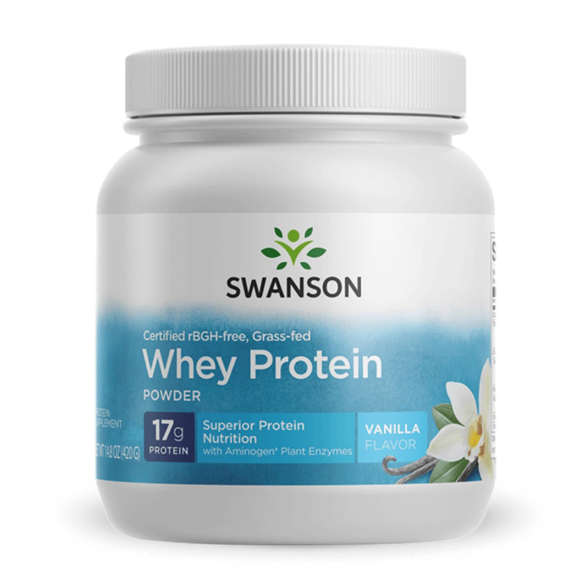 Swanson Grass-Fed Vanilla Whey Protein Powder with Aminogen, 14.8 oz (420 g)