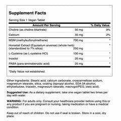 Label highlighting MSM sulfur and horsetail silica