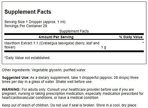 Close-up of Swanson Hawthorn Berry Liquid Extract 1 oz bottle label