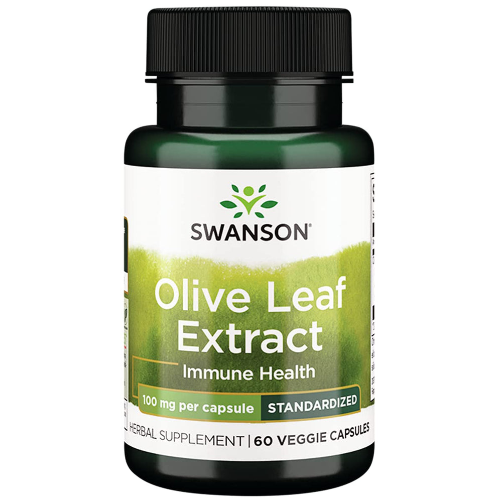 Bottle of Swanson HRB Olive Leaf EXT STD 100MG 60 VEG-CAPS