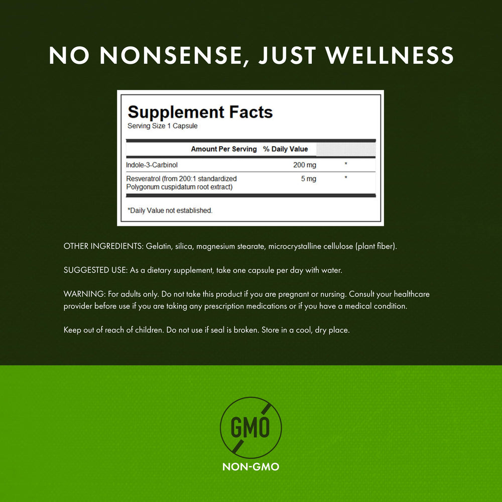 Swanson i3c-resveratrol capsules closeup highlighting 200 mg I3C and 5 mg resveratrol