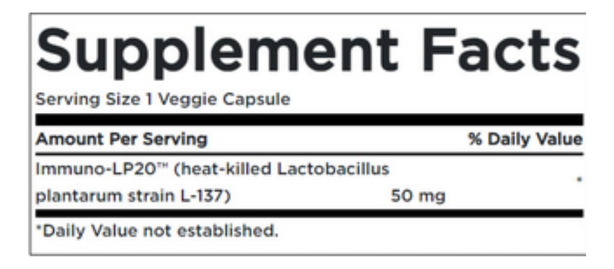 Swanson Immunobiotic Immuno-Lp20 label close-up with ingredients