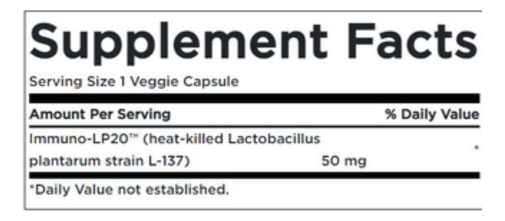 Swanson Immunobiotic Immuno-Lp20 label close-up with ingredients