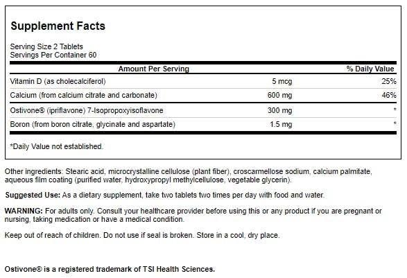 Product label close-up for Swanson Ipriflavone Complex with Ostivone 120 Tabs
