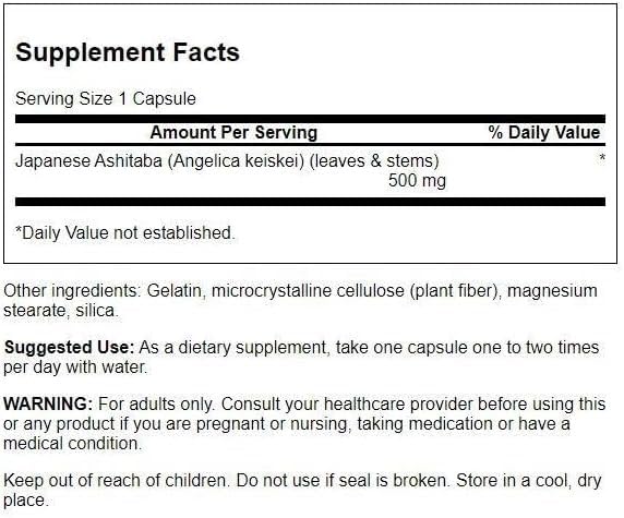 Close-up of Swanson Japanese Ashitaba full spectrum capsules