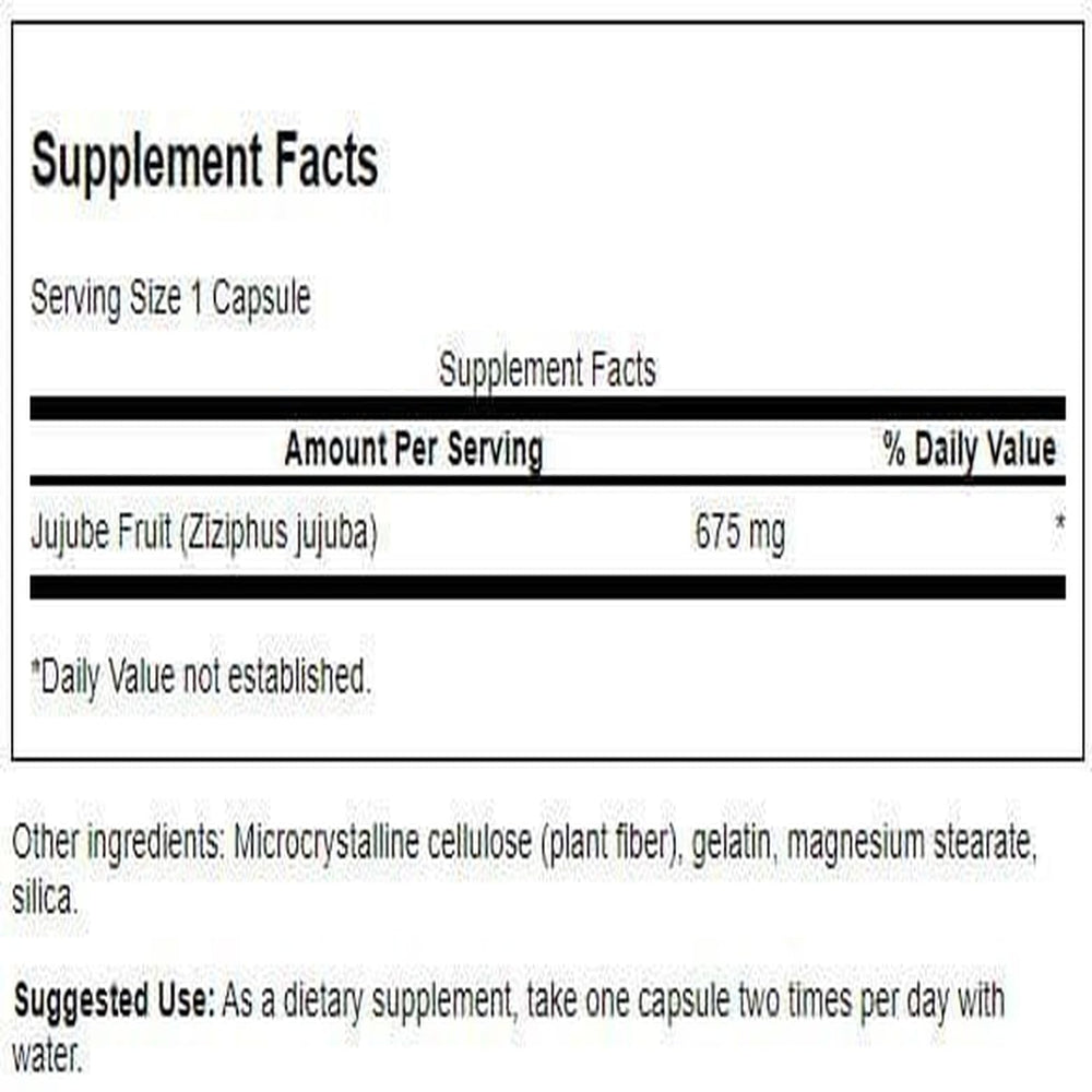 Swanson Jujube Fruit capsules arranged to emphasize natural stress support potential.