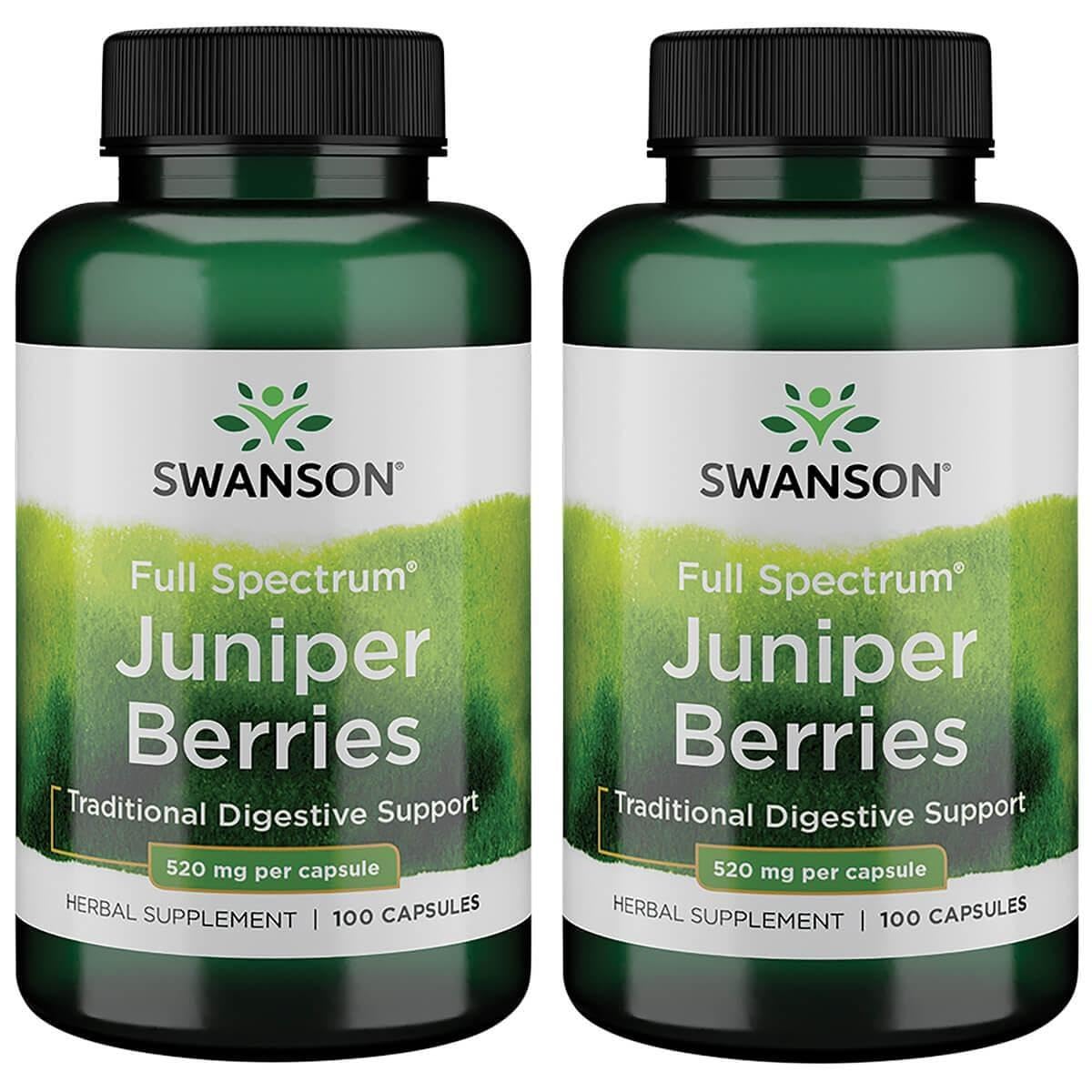 Juniper Berries supplement bottle, 520 mg per capsule, 100 capsules, 2-pack