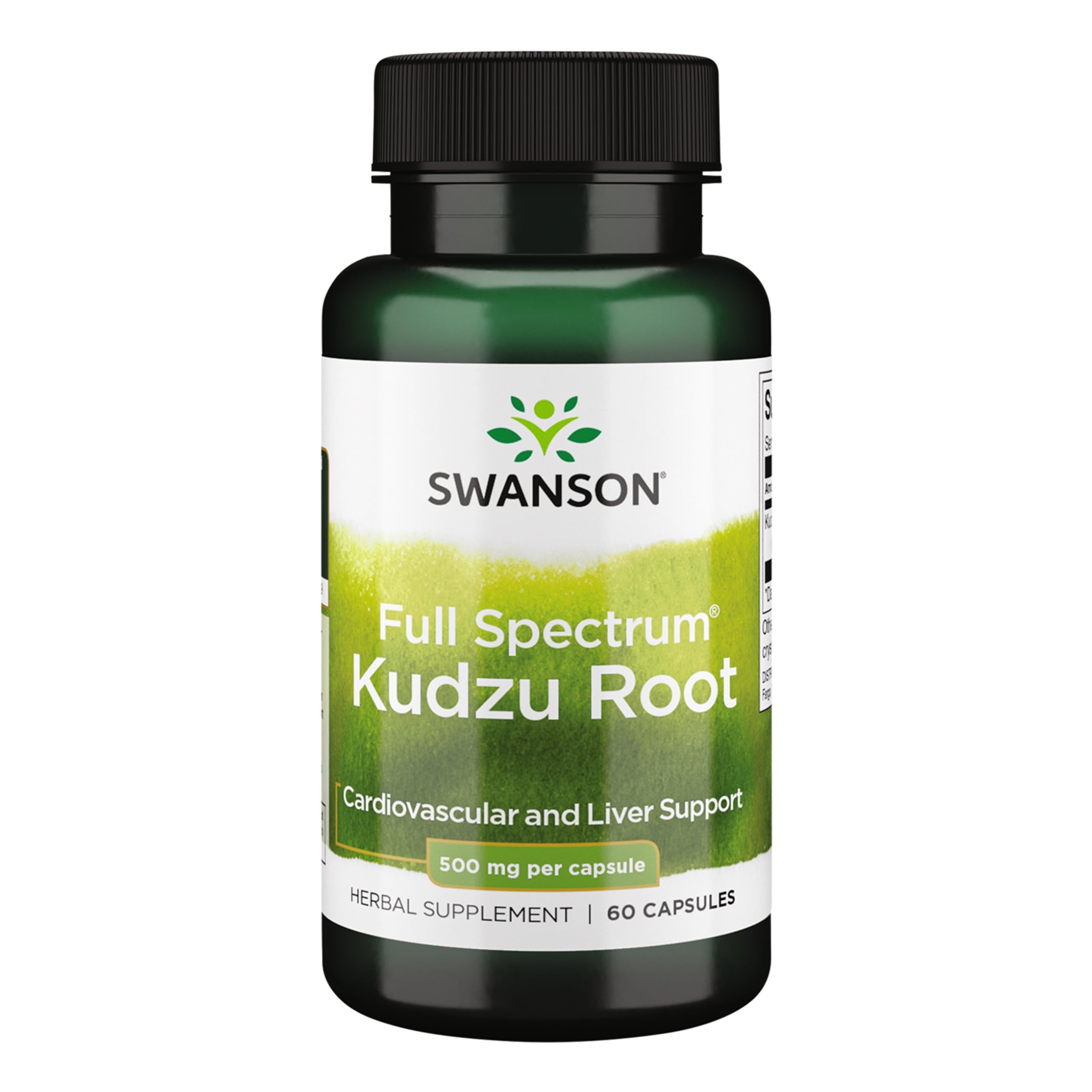 Swanson Kudzu Root bottle front—premium herbal supplement packaging for heart and liver support.