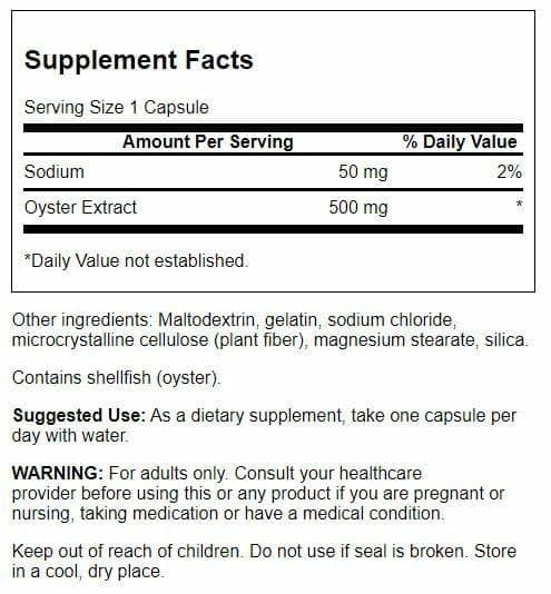 Close-up of 500 mg oyster extract capsules