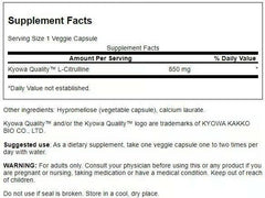 L-Citrulline bottle label showing 60 capsules 850mg
