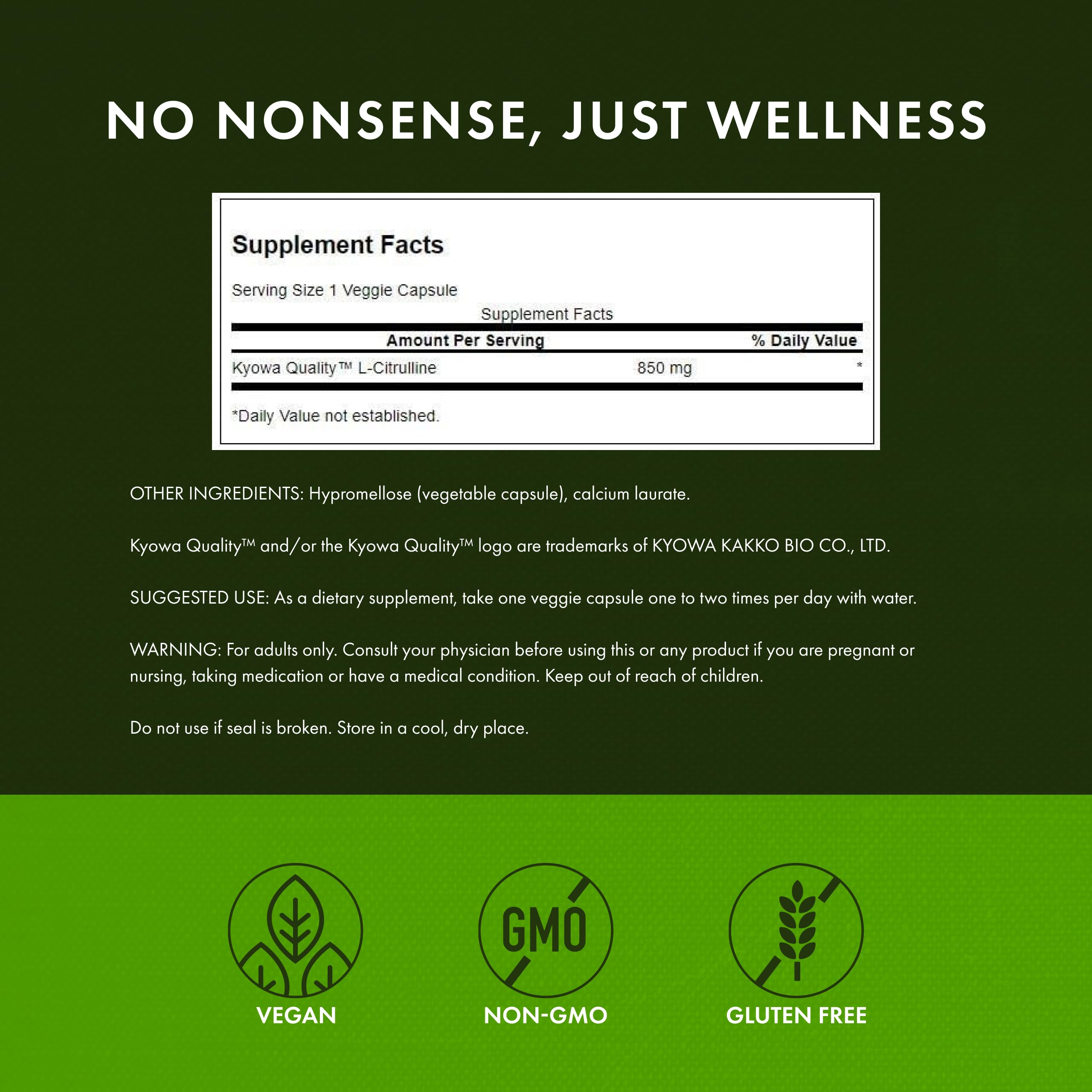 Front view of Swanson L-Citrulline bottle label