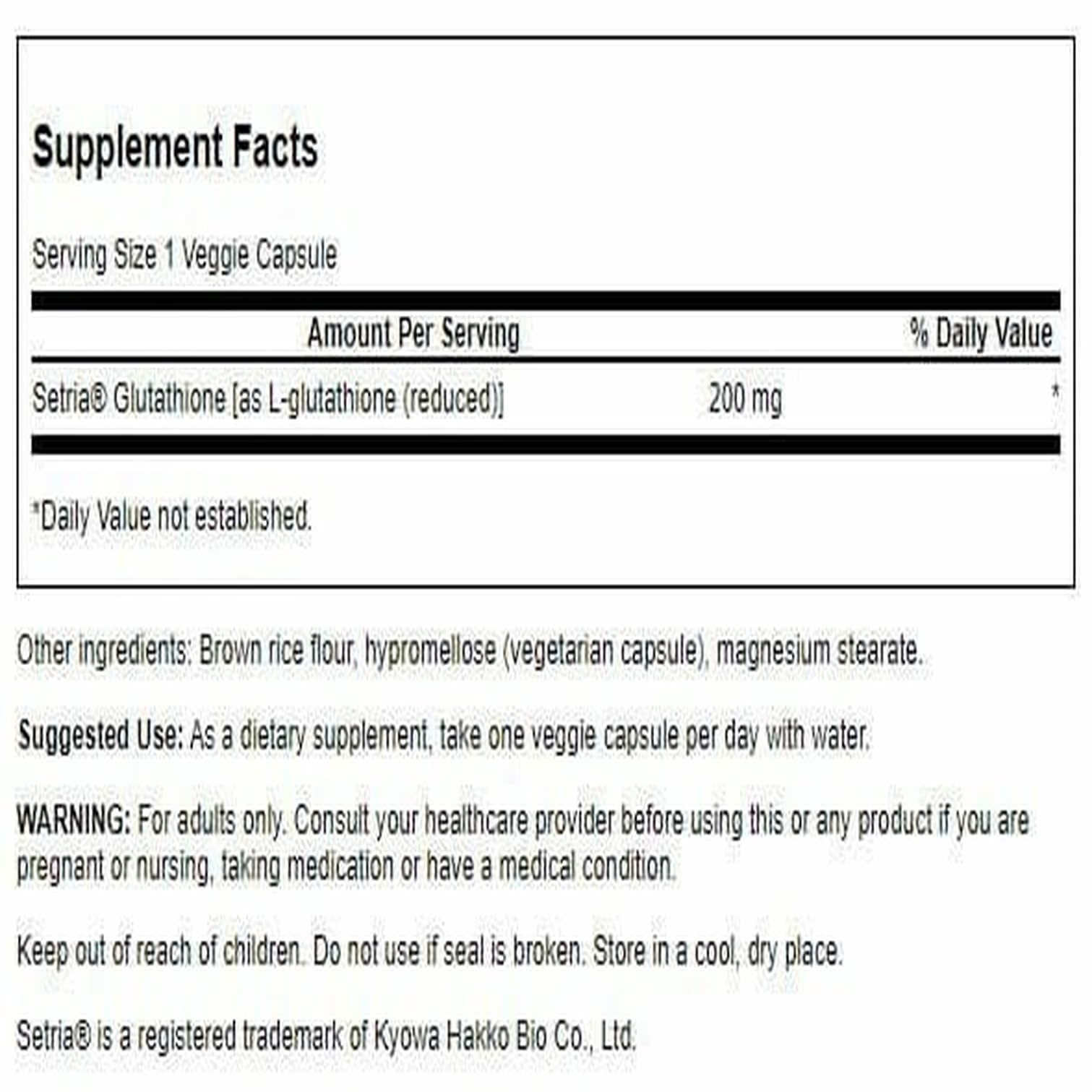 Close-up of Swanson L-Glutathione 200 mg bottle label