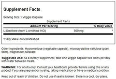 Swanson L-Ornithine 500 mg bottle side label detailing ingredients