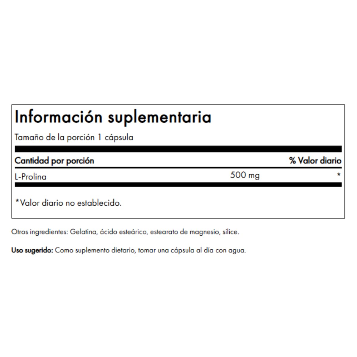 Close-up of Swanson L-Proline 500 mg capsules in a bottle