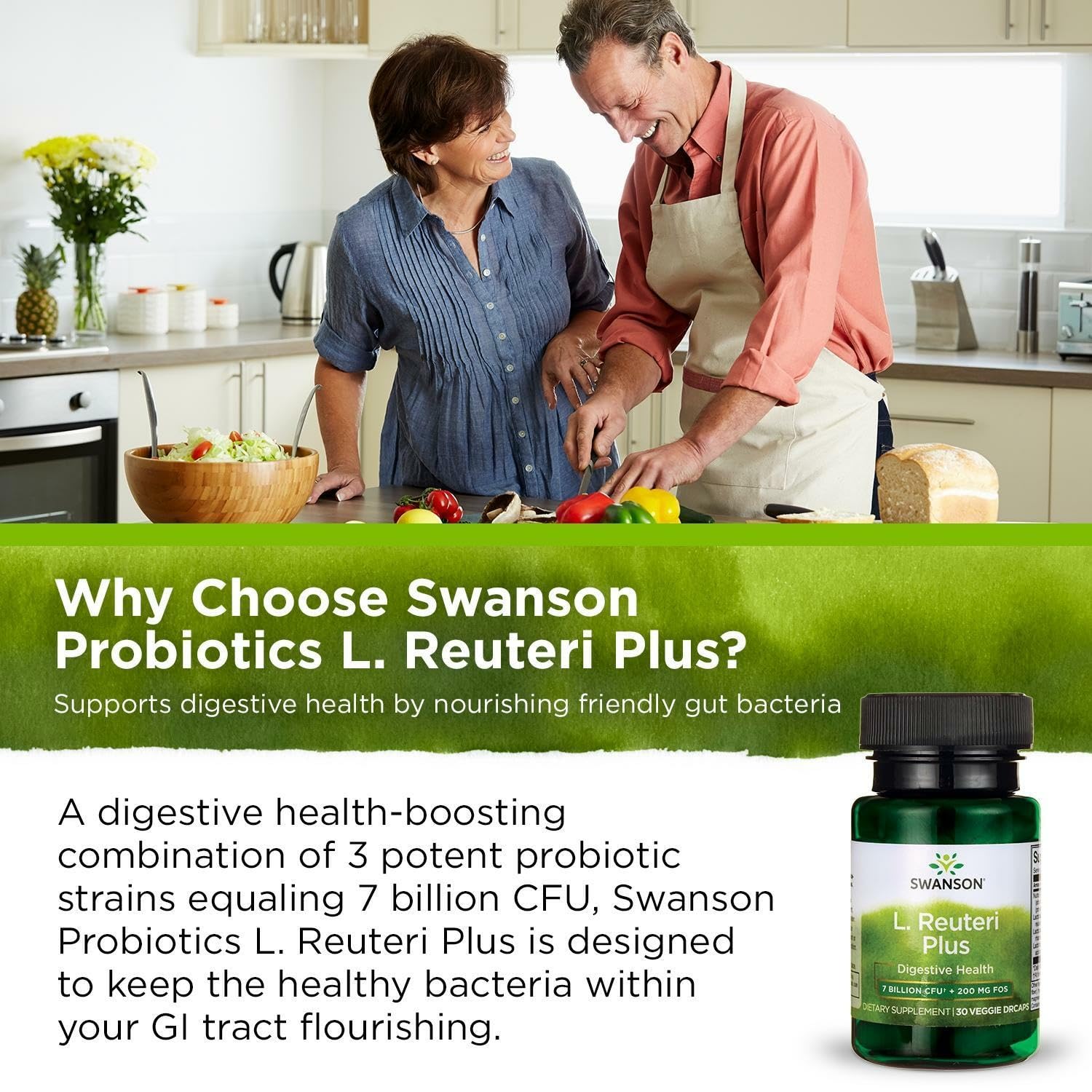 Glass of water with Swanson probiotic capsule