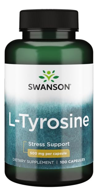 Swanson L-Tyrosine bottle front, easy-to-swallow capsules for focus and memory health