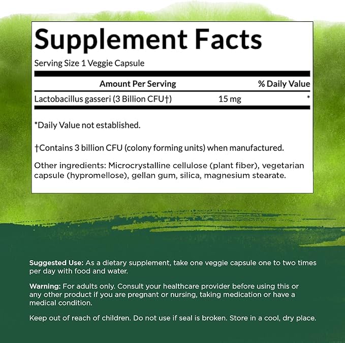 Close-up of Swanson Lactobacillus Gasseri label showing 3 Billion CFU