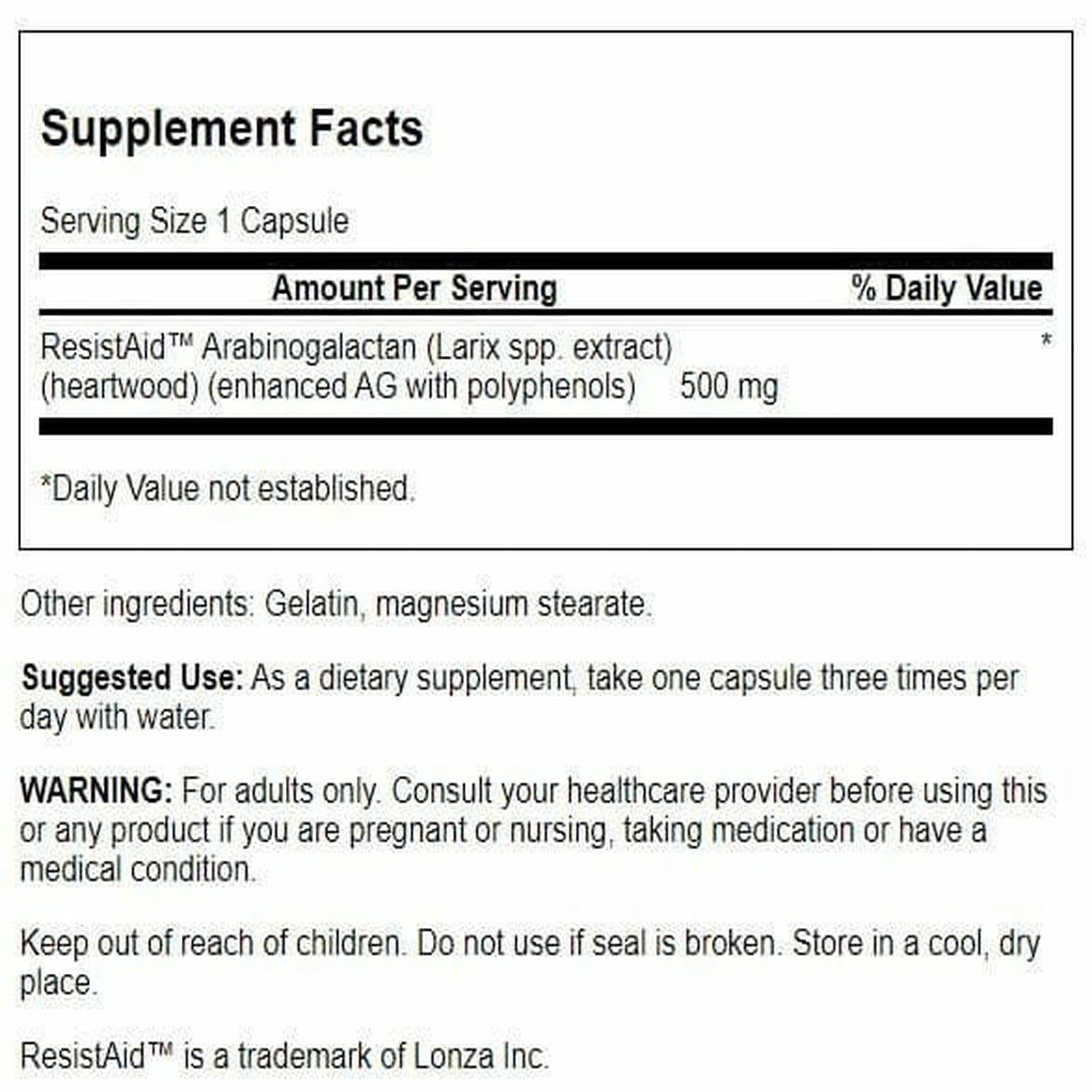 Swanson Larch Arabinogalactan 500 mg bottle close-up