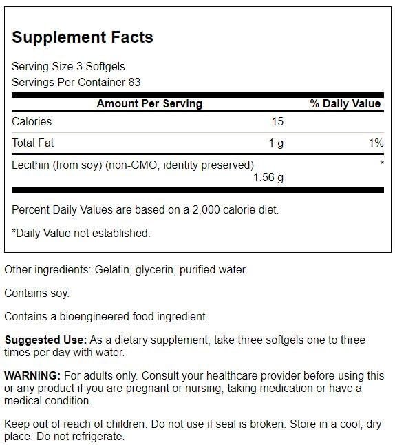 Swanson Lecithin Non-GMO 520 mg Softgels bottle - image 2