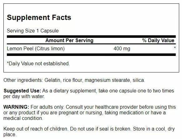 Swanson Lemon Peel 400 mg bottle – product image with label