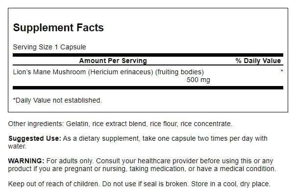 Close-up of Swanson Lion's Mane label highlighting brain health claims