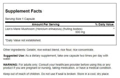 Close-up of Swanson Lion's Mane label highlighting brain health claims
