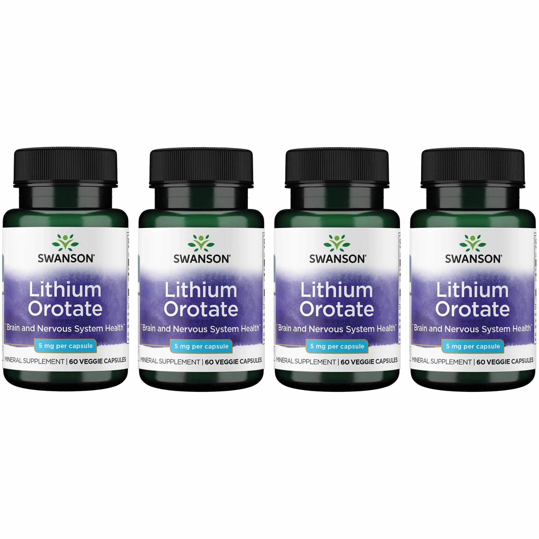 Swanson Lithium Orotate 5 mg bottle – 60 veggie capsules, 4-pack