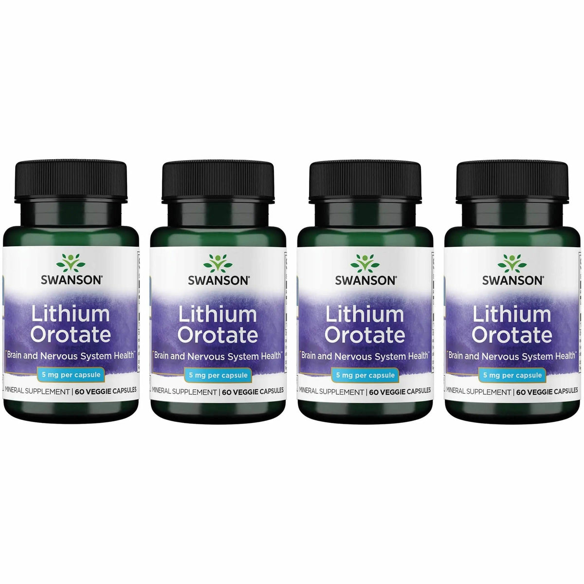 Swanson Lithium Orotate 5 mg bottle – 60 veggie capsules, 4-pack