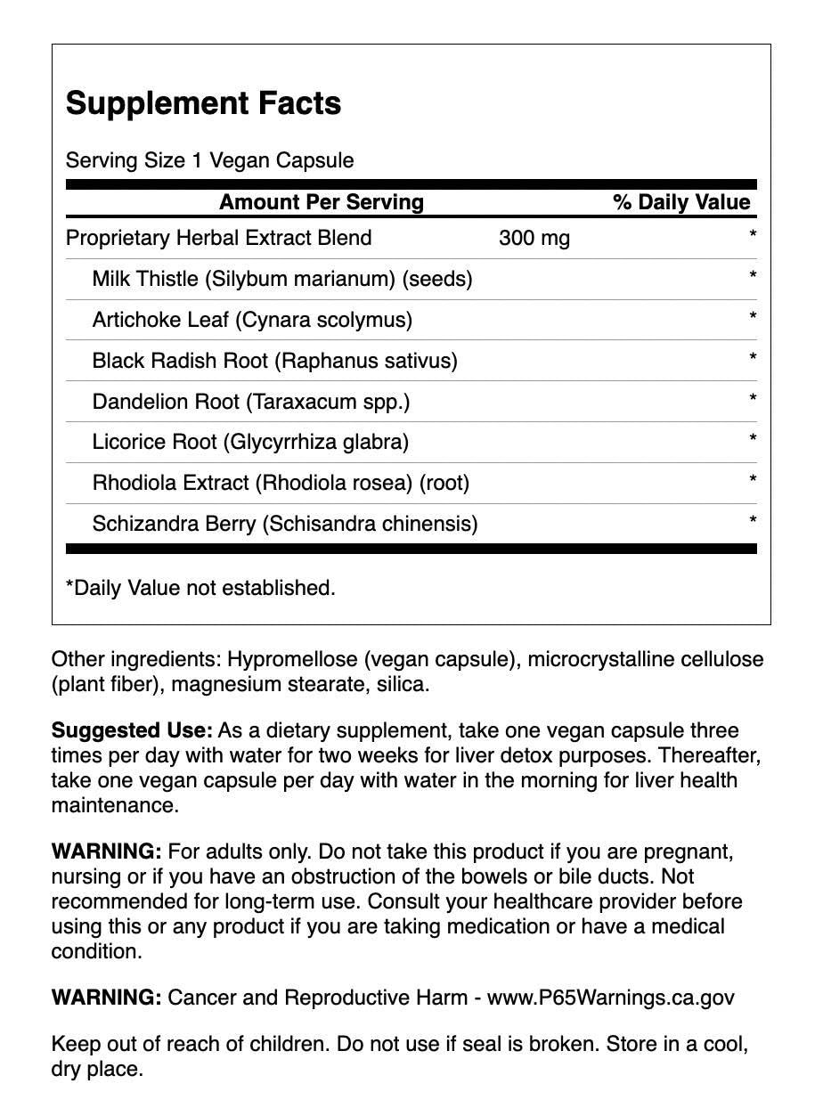 Swanson Liver Tone bottle back label with supplement facts