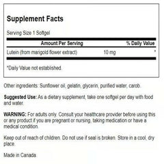 Close-up of Swanson Lutein 10 mg bottle label