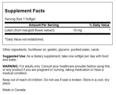 Close-up of Swanson Lutein 10 mg softgels bottle and packaging