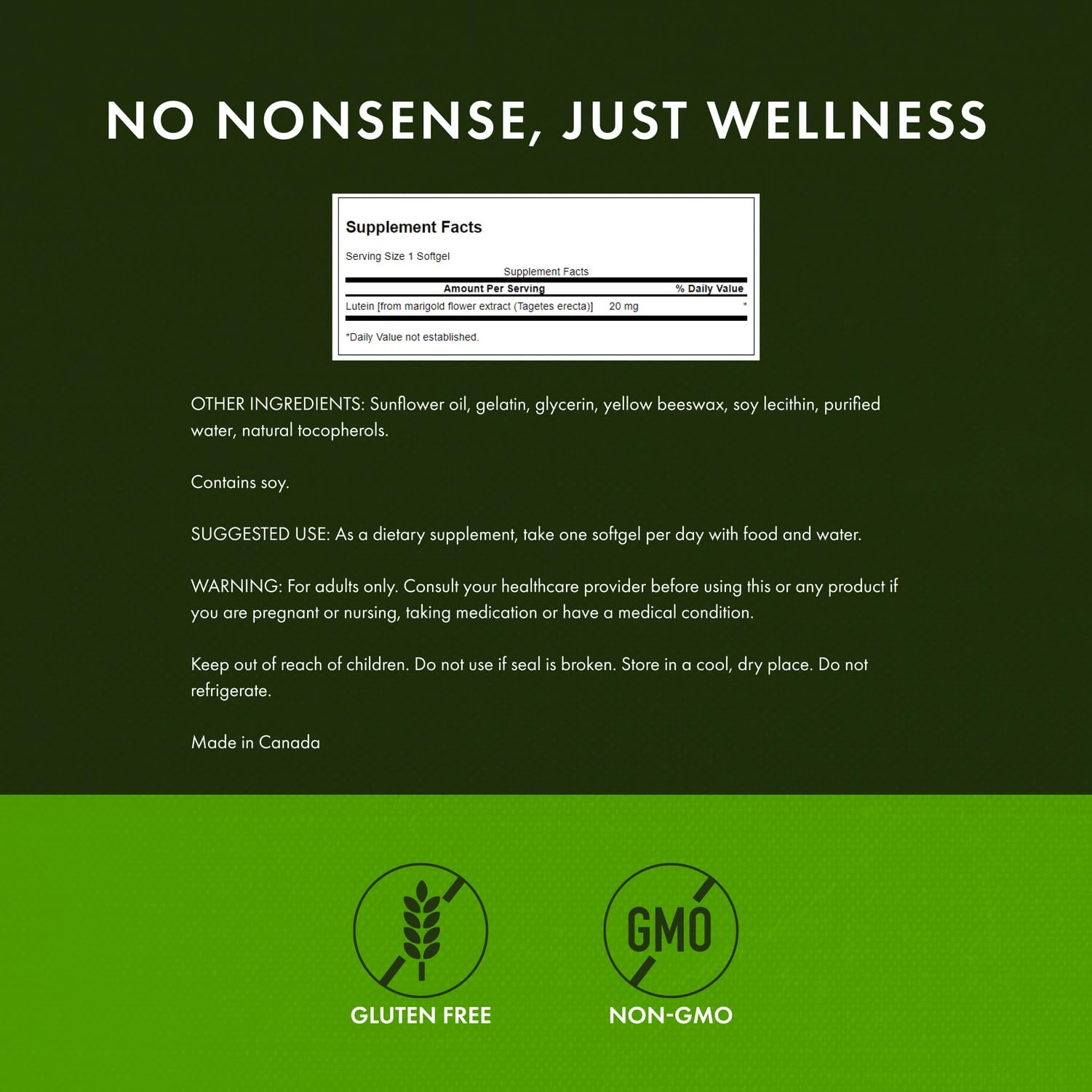 Close-up of Swanson Lutein softgels in bottle