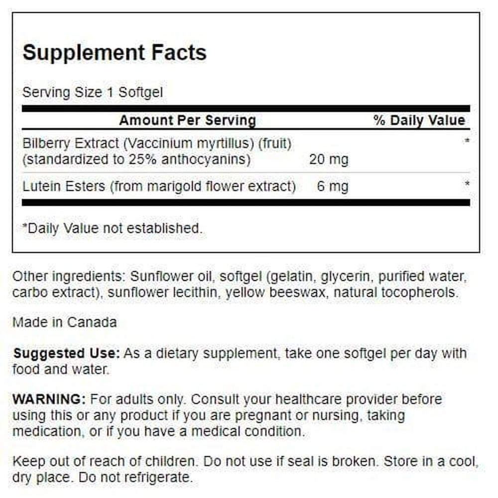 Swanson Lutein & Bilberry 120 softgels label