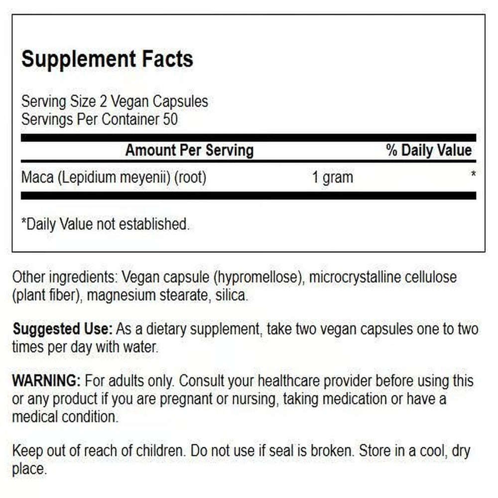 Swanson Maca 500 mg bottle and capsules