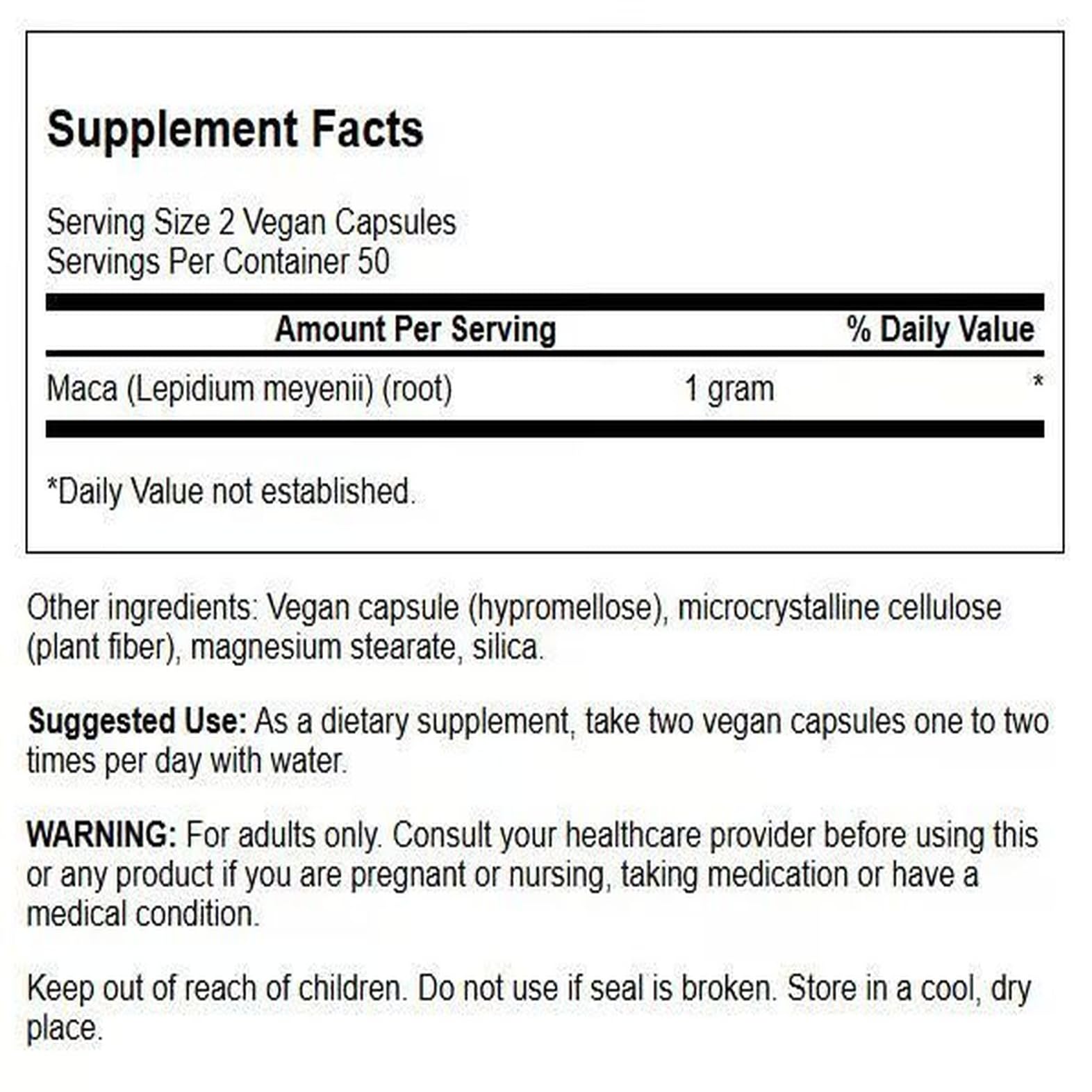 Swanson Maca 500 milligrams capsules packaging