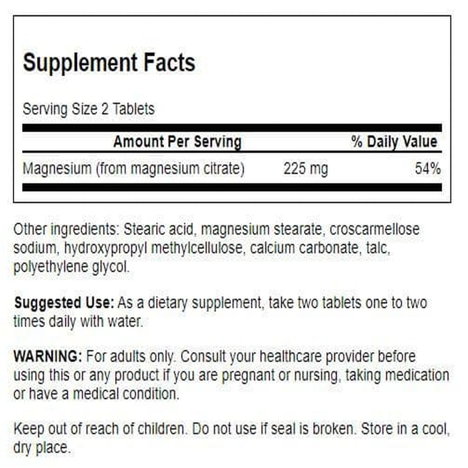 Close-up of Swanson Magnesium Citrate 112.5 mg 240 tabs bottle