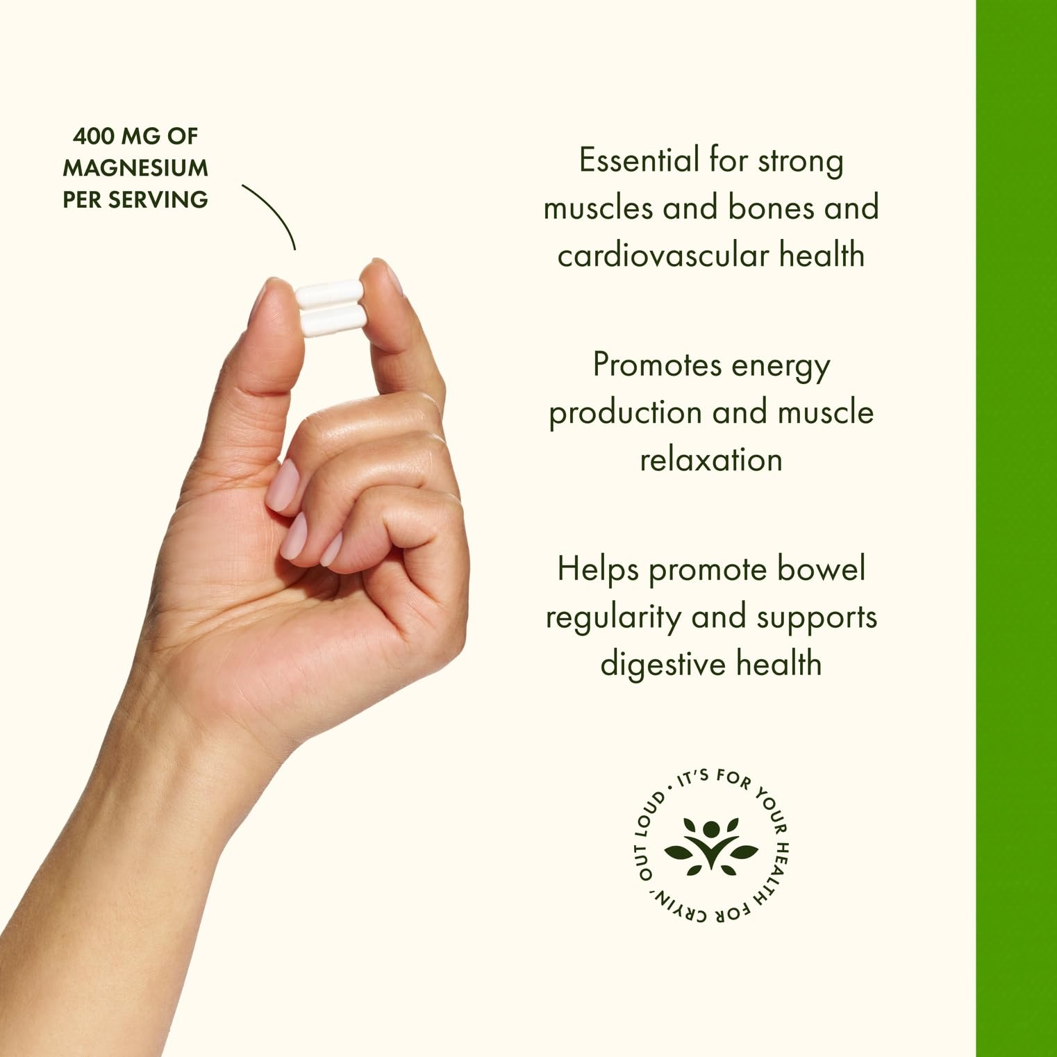 Dosage instruction graphic for Swanson magnesium supplement taking two capsules daily