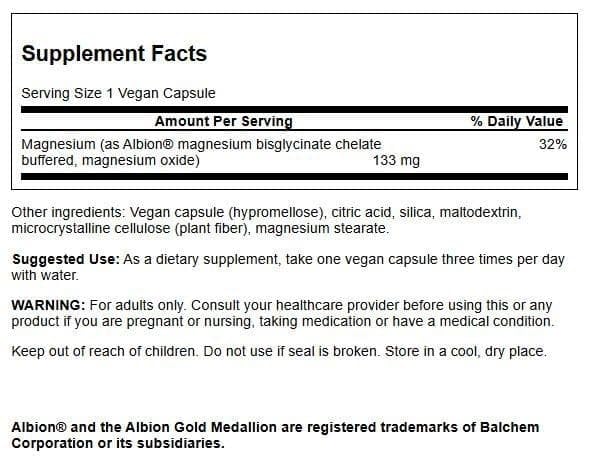 Close-up of bottle showing 90 capsules in Swanson magnesium glycinate (3 pack)