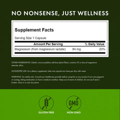 Swanson Magnesium Lactate bottle with capsules displayed